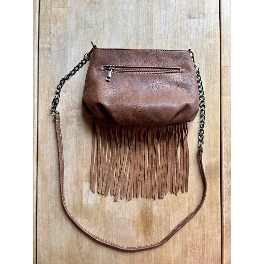 Brown Turquoise Studded Fringe Western Boho Chain Crossbody Shoulder Bag - Picture 5 of 12